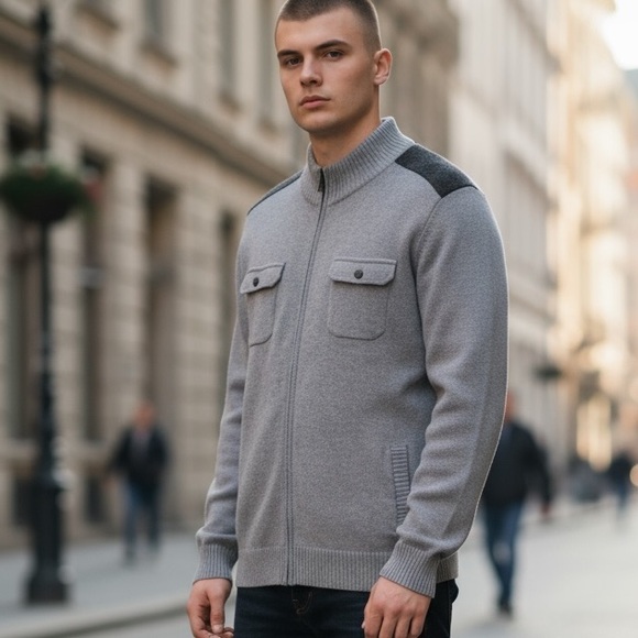 NWT Apt. 9 Men’s Size XXL Smoke Gray Woven Piercing 4-Pocket Sweater Jacket - Picture 3 of 13